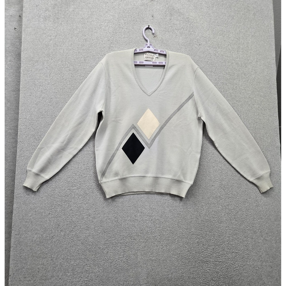 VINTAGE St. Croix Knits Men Sweater L  Gray Geometric 100% Zephyr Wool Roberston